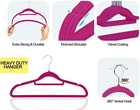 GVTECH Premium Velvet Hangers, [50 Pack] Non Slip and Heavy Duty Velvet Suit Hangers (45cm) with Tie Bar, 360° Swivel Hooks, Sturdy to Hold Jumper, Pullovers, Jackets & Hoodies (50 Pack, Pink)