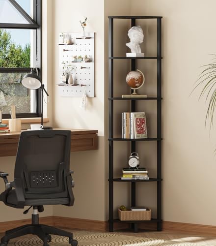 VIMBER Corner Shelf, 6-Tier Corner Bookshelf, Industrial Corner Ladder Shelf, DIY Storage Shelves, Modern Display Shelf 