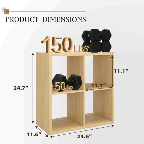 WannabeMyself【2026 Wooden Thick Frame】 4 Cube Storage Organizer with Anti-Tipping Kits, Reversible Open Back Book Shelf,