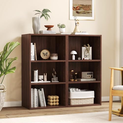 GOFLAME 3 Tier Small Open Bookshelf Set of 2, Short Bookcase with 2 Adjustable Shelves, Multifunctional Storage Cabinet,