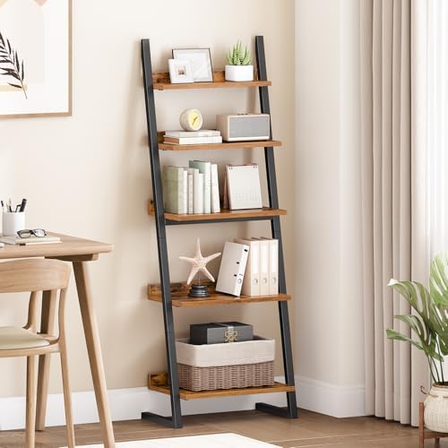 HOOBRO 5-Tier Bookcase, Narrow Ladder Shelf, Small Bookshelf, Corner Storage Shelf, Small Display Organizer for Living R