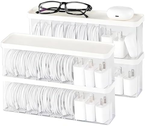 Cord Storage Organizer Box with Lid, Easy Organizer Without Cable Ties, Clear Electronics Organizer for Home Office Desk