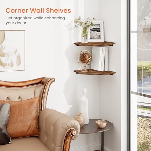 Homode Corner Shelf Wall Mount, Set of 2 Floating Corner Shelf Organizer for TV Accessories, Speaker, Cable Box, Game Co