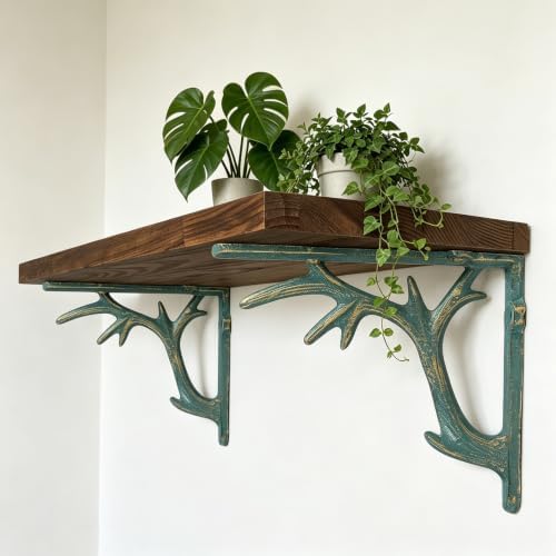 1PCS Cast Iron Deer Antler Wall Shelf Bracket, 6.2in (H), Green & Gold