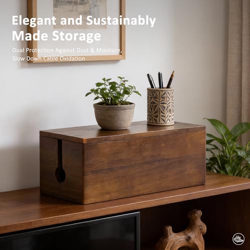 Large Wooden Cable Management Box, Power Strip Cord Organizer Box