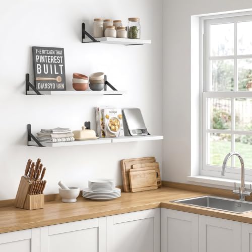 YGEOMER 4 Different Sizes Floating Shelves for Wall Decor, Rustic White
