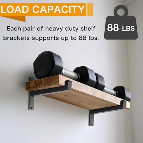 EZYDECOR 6 Pack Heavy Duty Shelf Brackets with Lip 12 Inch Black