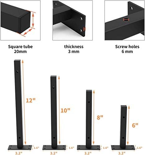 Jorohiker Heavy Duty Floating Shelf Brackets 6 Inch,4 Pack (Black)