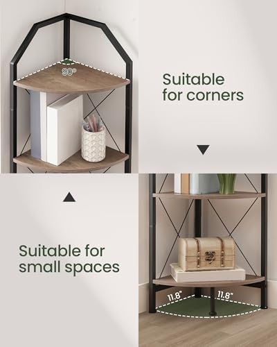 CHOEZON 5-Tier Corner Shelf, Industrial Corner Bookshelf, 59.4" Corner Storage Stand, Plant Stand Display Shelf, Corner 