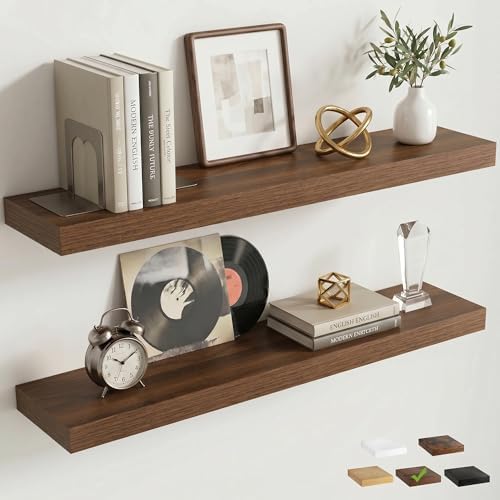 32In Floating Shelves for Wall, 6.5"D Wood Storage Shelves, Walnut Finish
