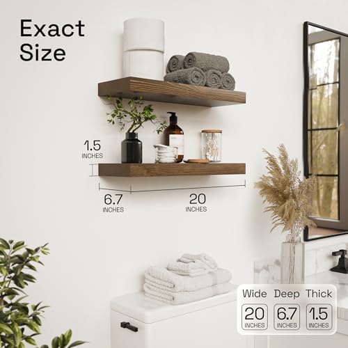 Solid Wood Floating Shelves for Wall 20 Inch Walnut, Wooden Bathroom Shelf