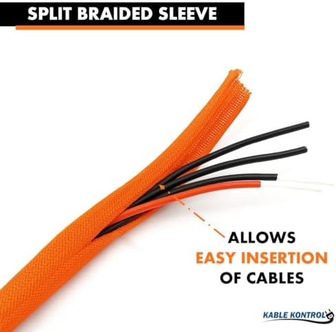 Kable Kontrol Braided Cable Sleeve Split Wrap 1" 25 Ft - Orange
