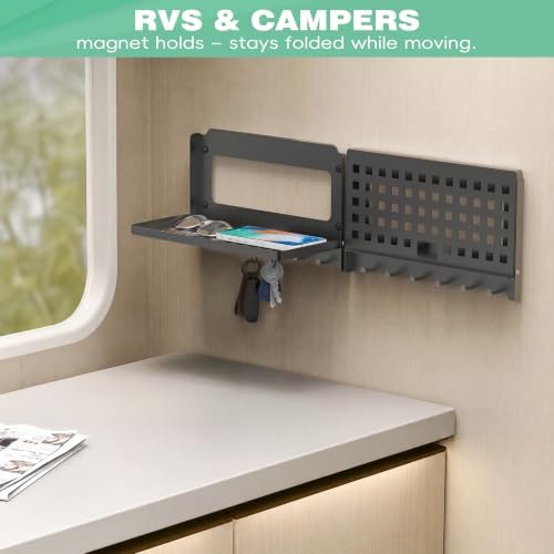 Router Shelf with Hooks & Magnetic Catch - Wall Mount Folding Shelf