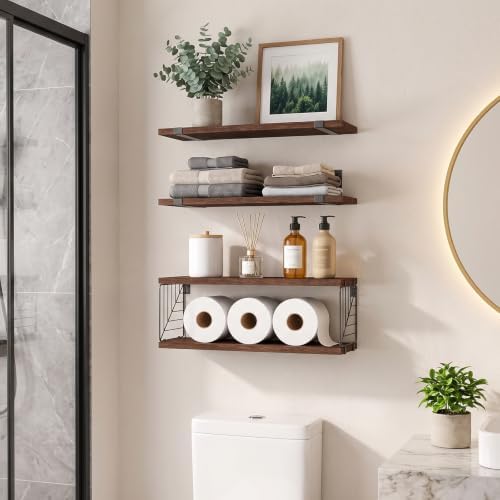 Fixwal 3+1 Tier Bathroom Floating Shelves Over Toilet, Dark Brown