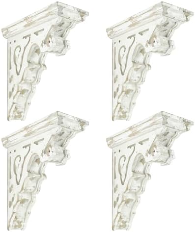 BIG FORTUNE Set of 4 Corbels for Shelves Wood Corbels Decorative,L7.2X W3.1x H7.8 Inches,Shelf Brackets Wooden Vintage S