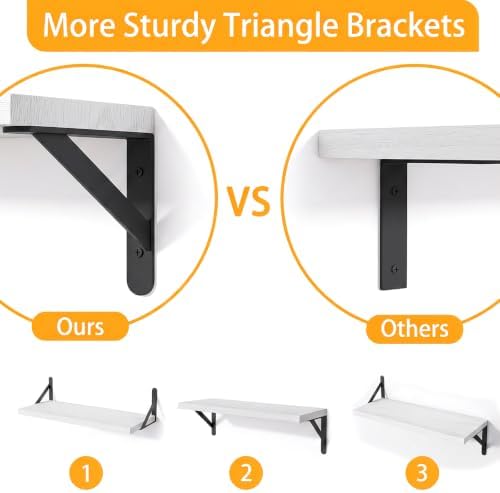 YGEOMER 4 Different Sizes Floating Shelves for Wall Decor, Rustic White