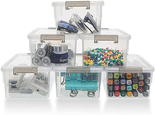 Citylife 6Packs 1.3Qt Small Storage Bins with Lids,Stackable Clear