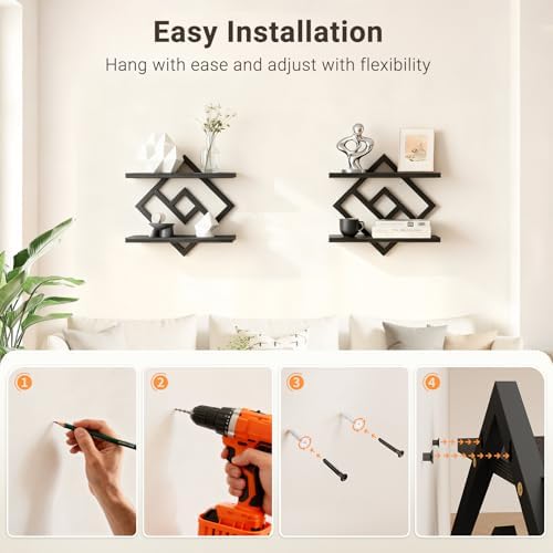 ELYKEN Floating Shelves for Wall, Set of 2 Hanging Shelves, Black