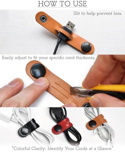 TAVARAT Cord Organizer, Cable Organizer, Charger Organizer, High quality made in Japan, Genuine Leather, Cable Straps, C