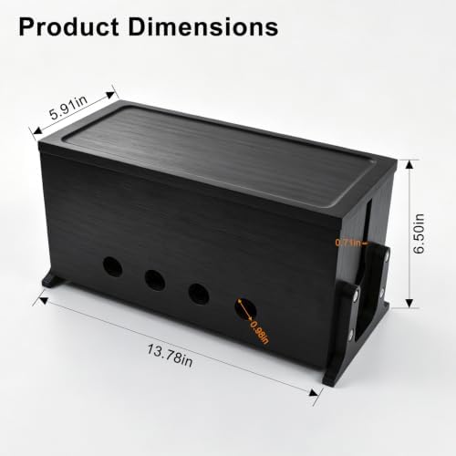 Large Wood Cable Management Box, Black Cord Organizer 14"