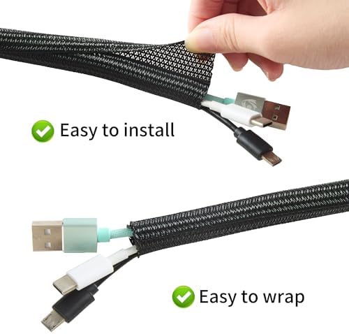 Split Wire Loom 3/4 Inch 25ft, Braided Cable Sleeve for Cable Management, Cord Protector for Pets, TV, Desk & Automotive