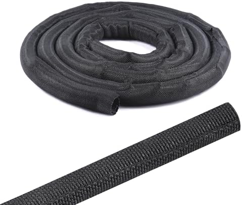 Black Braided Cable Management Sleeves Wire Loom Tubing Cord Protector Self-Wrapping (1/4"-30Feet)