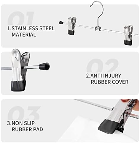 Cimlord 30 Pack Pants Hangers with Clips Skirt Hangers for Women Shorts Hangers Heavy Duty Metal Clothes Hanger for Closet Space Saving Non Slip Trousers Hanger Jeans Hanger for Men,Black,12 Inch