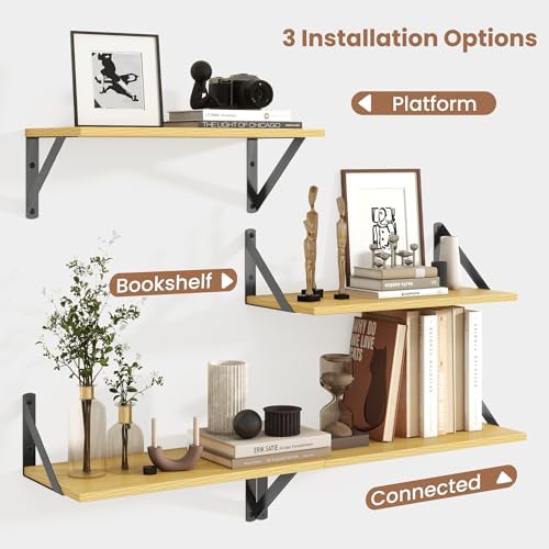 Axeman Floating Shelves for Wall, 16'' x 8'' Oak Wall Shelves Set of 2