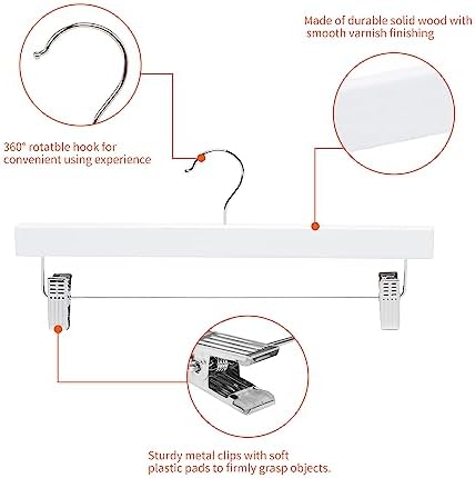 Amazon Basics Durable Wooden Pants and Skirt Hangers with Clips, Closet Organizer, White, 10-Pack