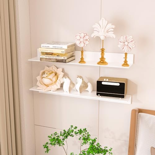 Sezanrpt 30 Inch White Floating Shelves for Wall Décor, Acrylic Storage Wall Shelf Holder, Wall Mounted Home Organizer Shelves with a Free Screwdriver, 2 Pack(30 Inch)