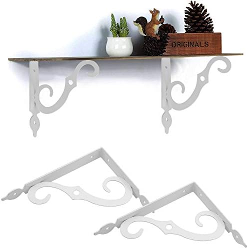 Acrux7 4 Pack Shelf Brackets 7.5X5.5 inch Thicken Iron Corner Brace Shelf Support Heavy Duty Wall Shelf Brackets White D