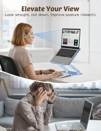 Aoviho Laptop Stand for Desk, Adjustable Foldable Aluminum Laptop Riser for 10–17.3 Inch Laptops – Sturdy Ergonomic Comp