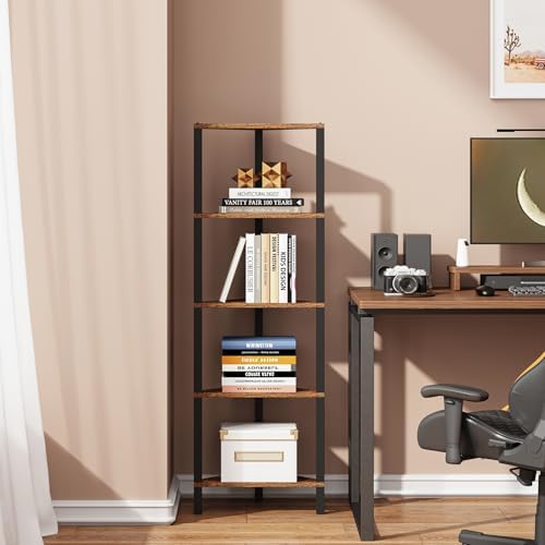 TUTOTAK Corner Shelf, 5-Tier Corner Bookshelf for Small Space