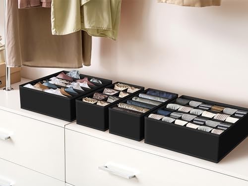 Simple Houseware 4-Pack Drawer Organizer Set for Underwear/Socks/Bra, Black
