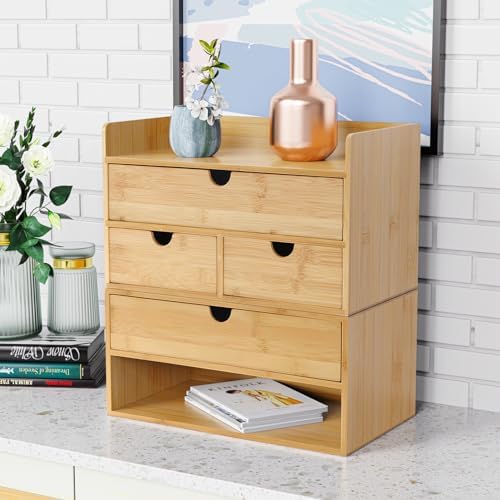 Bamboo Desk Drawer Organizer, Desktop Organizer with Drawers(2 Drawers)