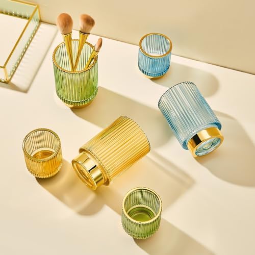 Makeup Brush Holder Organizer,Toothbrush Holders,Desk Pen Pencil Holder,Multifunctional Vintage Glass Brush Cup（S+L/Whit