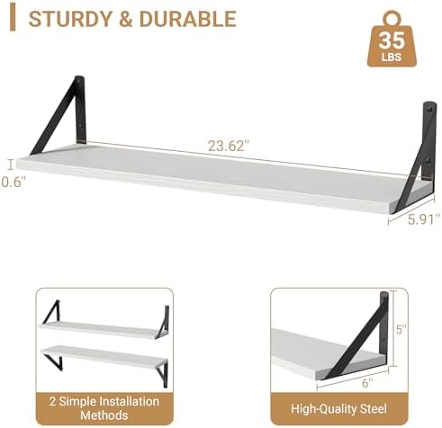Heimlove Floating Shelves for Wall, 24 Inch Long Wood Floating Shelves Set of 3, Wall Mounted Hanging Shelf for Bathroom