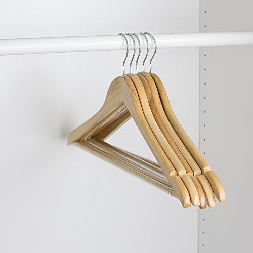 Home Basics 5 Pack Wooden Non-Slip Suit Hangers with Pants Bar – Smooth Finish Solid Wood Coat Hanger 360° Swivel Hook a