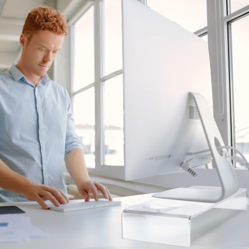 Jetec 2 Pcs Acrylic Monitor Stand Desktop Computer, Clear, 20 x 8 x 3 Inch