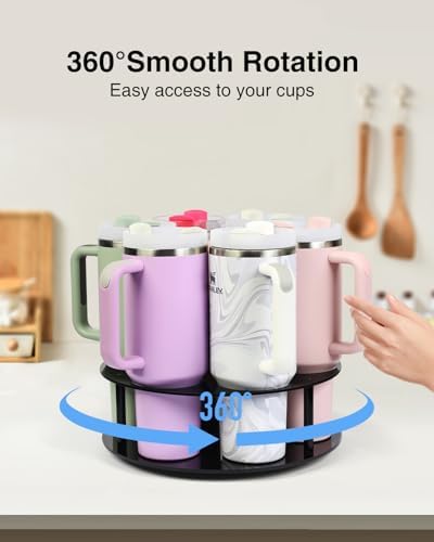 Luxtude Black 360 Rotatable Stanley Cup Organizer Holder for Kitchen Cabinets, Tumbler Lazy Susan Storage Holder for Sta