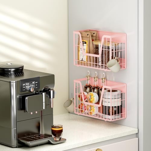 2 Pack Magnetic Shelves for Fridge, Pink Magnet Wire Fruit Baskets