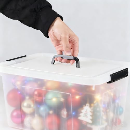 Plastic Storage Boxes with Lids, 4 Pack 20L Clear Bins