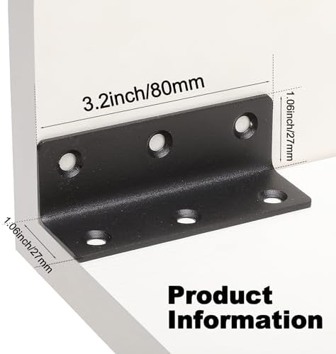 L Bracket, Heavy Duty Corner Brace, 30 Pack 3.2" Metal Shelf Bracket Angle Bracket for Shelves, Black Metal Braces for W