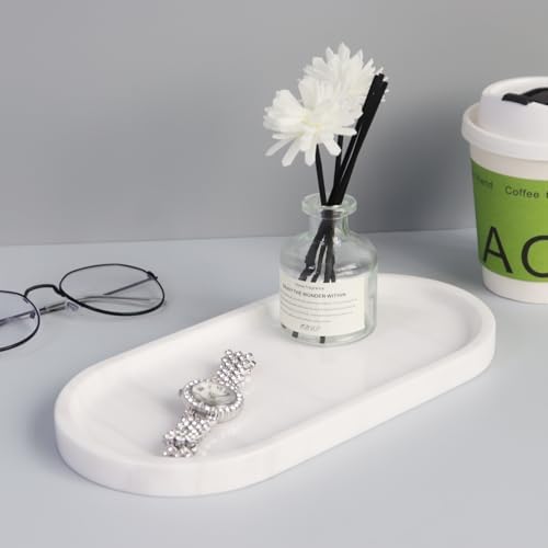 Natural Marble Tray, Oval Vanity Decorative Tray for Bathroom Counter, Countertop Stone Organizer, Catchall Tray for Kit