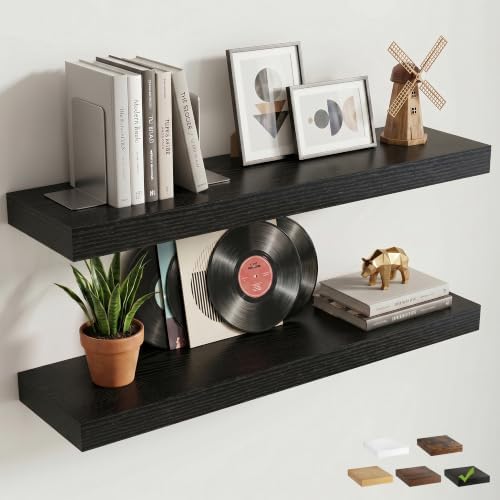 8 inch Deep Floating Shelves for Wall, 32" Wide, Black Finish, 2-Pack