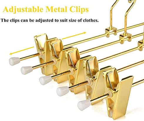 Amber Home 10 Pack Shiny Gold Metal Pants Skirts Hangers with Clips 12"
