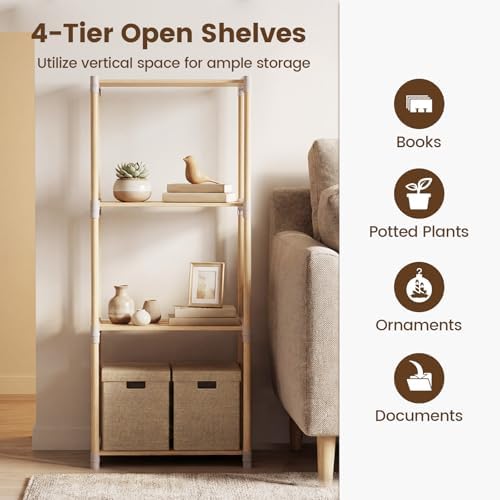 Tangkula 5-Tier Solid Wood Bookshelf, Pine Wood Bookcase with Open Shelves, Floor Standing Storage Organizer, Multi-Func