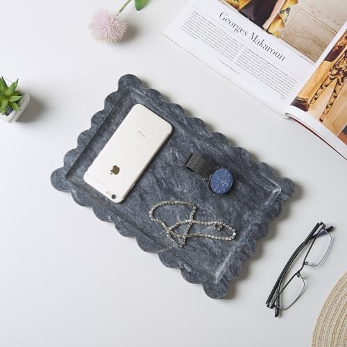 Scalloped Natural Marble Tray - Decorative Stone Tray for Bathroom & Vanity