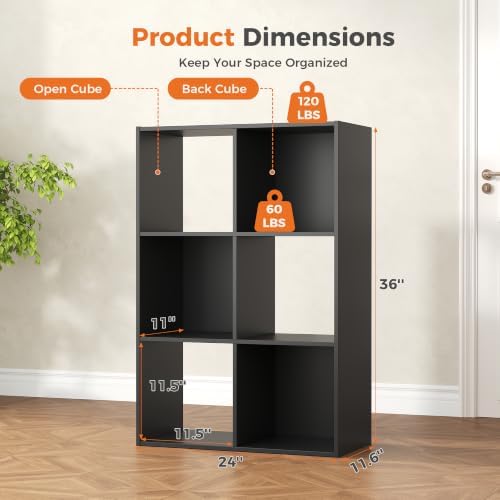 DUMOS 6-Cube Storage Organizer, Open Bookshelf 3 Removable Panels