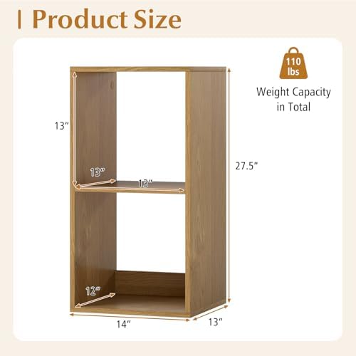 Tangkula 2-Cube Bookcase, 3-Tier Bookshelf with Open Compartments, Freestanding Cube Storage Organizer with Anti-Topplin